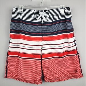 OP Mens Swim Trunks Striped Red White Blue Sz Large 36-38 NWOT